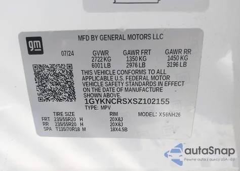 2025 Cadillac Xt5 Fwd Premium Luxury from USA, damaged, VIN 1GYKNCRSXSZ102155